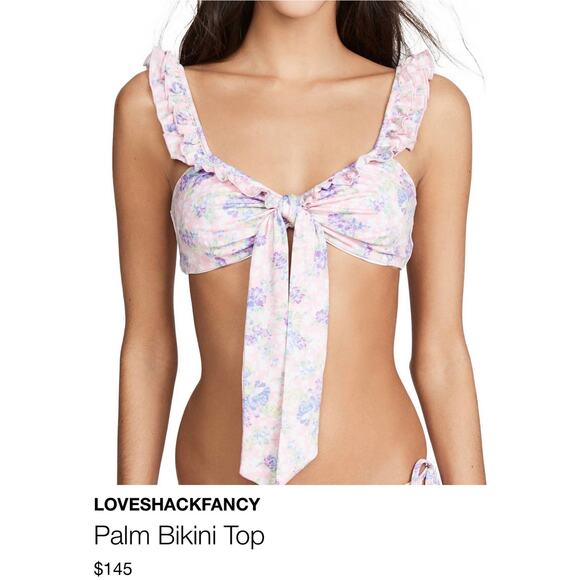 LoveShackFancy Other - Love Shack Fancy Swim Palm Floral Ruffle Pink Bikini Top Sz Small Girly Coastal